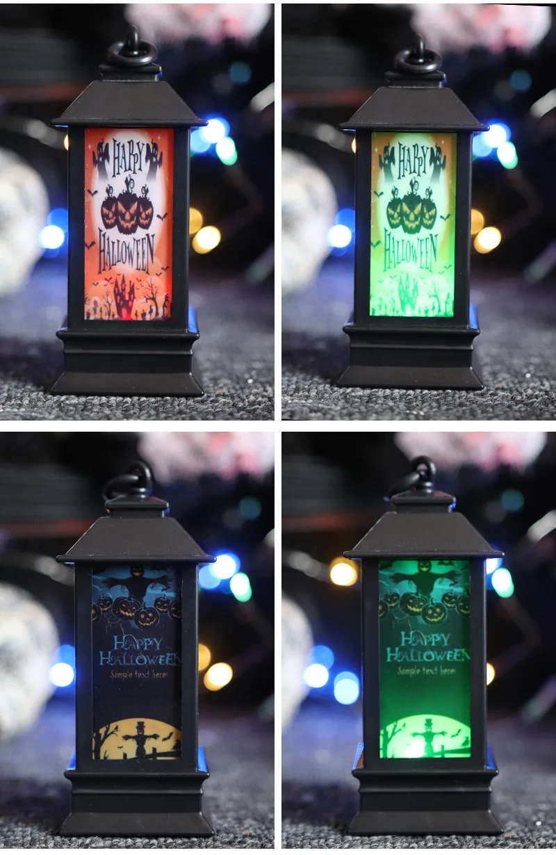 Halloween Party Pumpkins Witch Ghost Hand Skeleton LED Lights Christmas Artificial Flame Light Small Oil Lamp Party