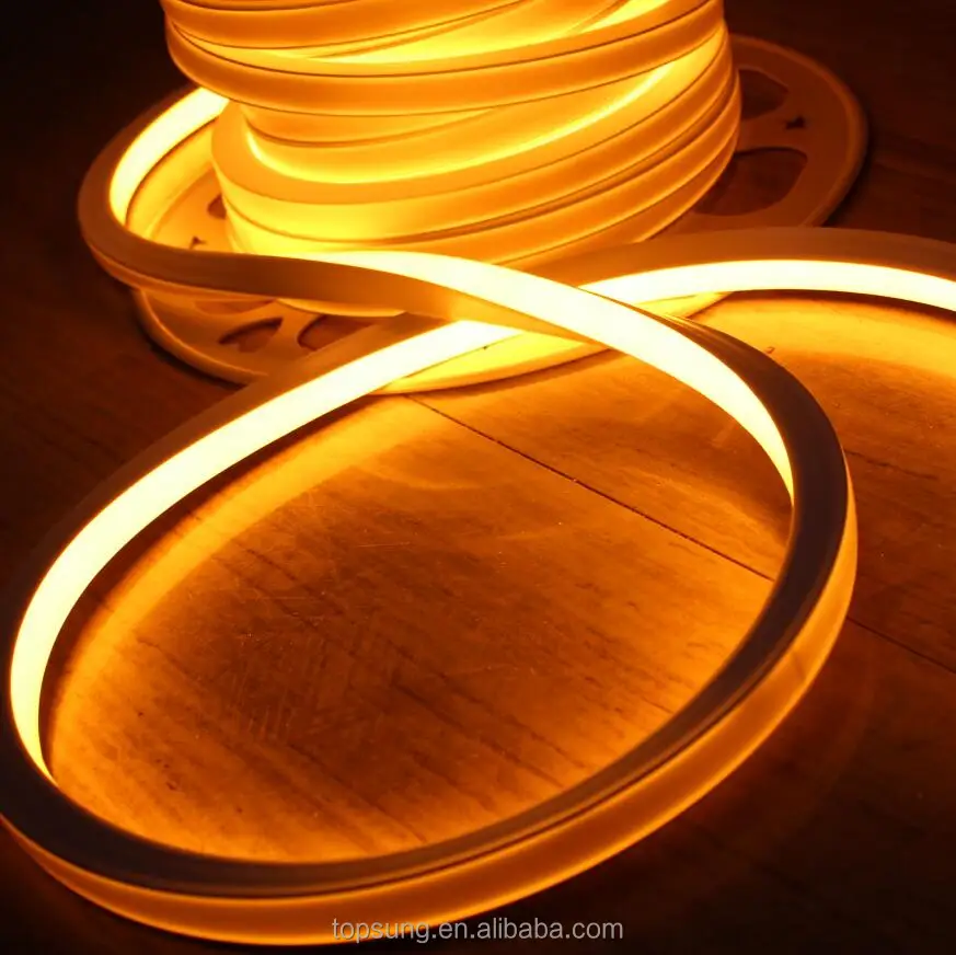 Outdoor flexible neon led strip yellow 24v 10cm cut top bend 16x16mm amber led linear lighting tape