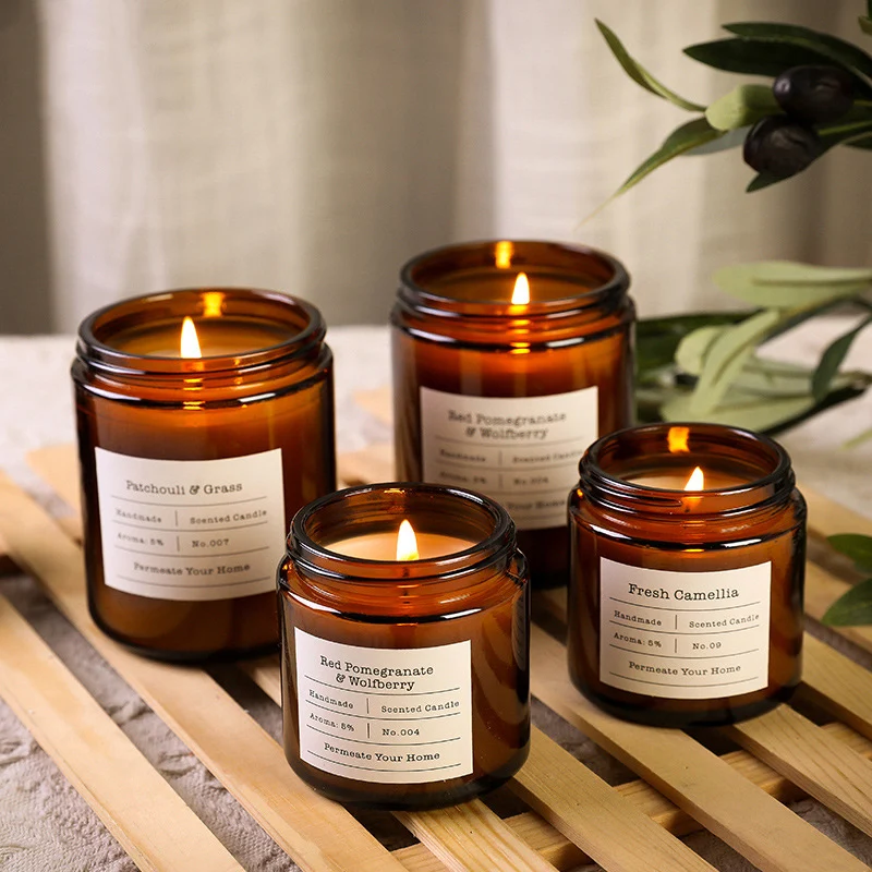 
Custom label 4oz 8oz 16oz Glass Candle Jar Clear Amber empty Metal Storage Lid Glass Candle Jar 