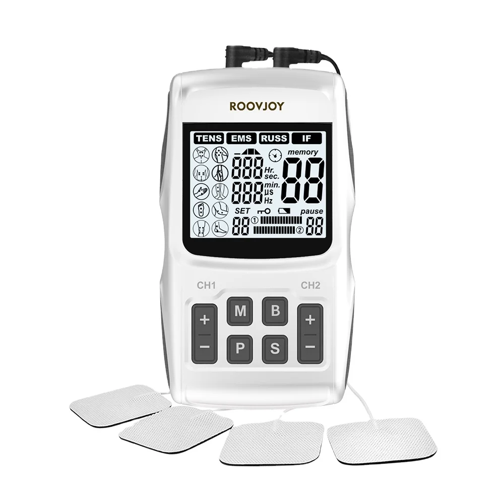 Physiotherapy TENS Machine EMS Russian Current and Interferential unit for Back Shoulder Leg Neck Pain Relief Muscle Stimulation
