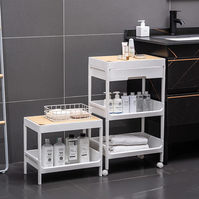 Bathroom beauty salon trolley multifunctional with drawers wooden lid tools snack storage cabinet kitchen shelf