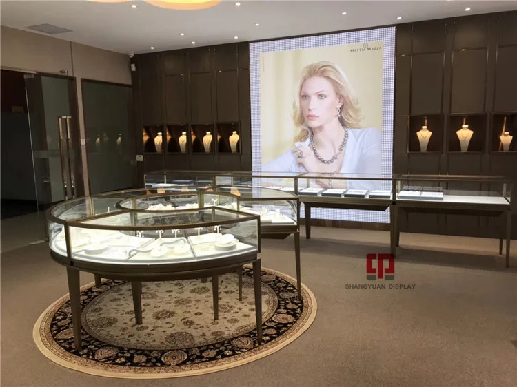 Pearl Shop Display Furniture 2.4 Meters In Diameter Round Jewelry Display Cabinet High-End Jewelry Display Glass Showcase