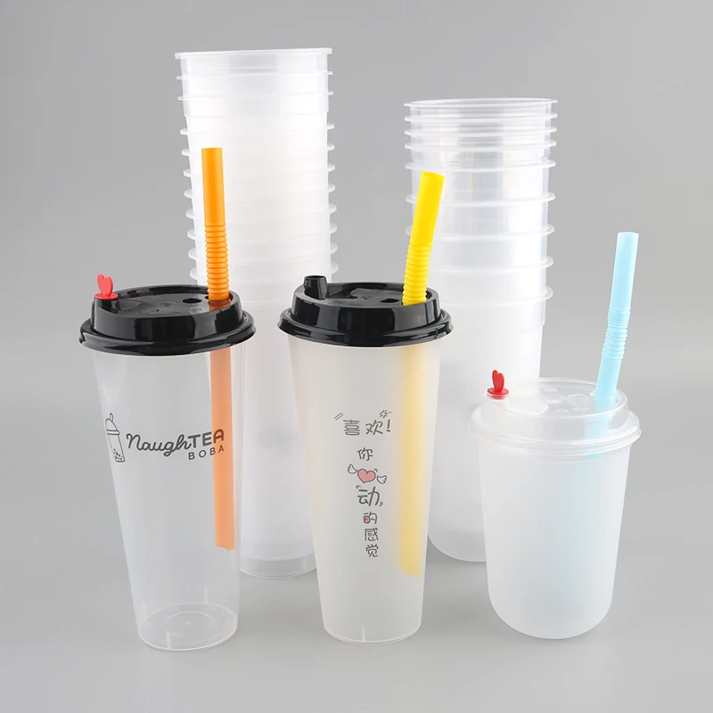 High-Quality Custom Printed Clear Plastic Boba Cup with Lid 12-24oz Sizes PP PET Material plastic cup