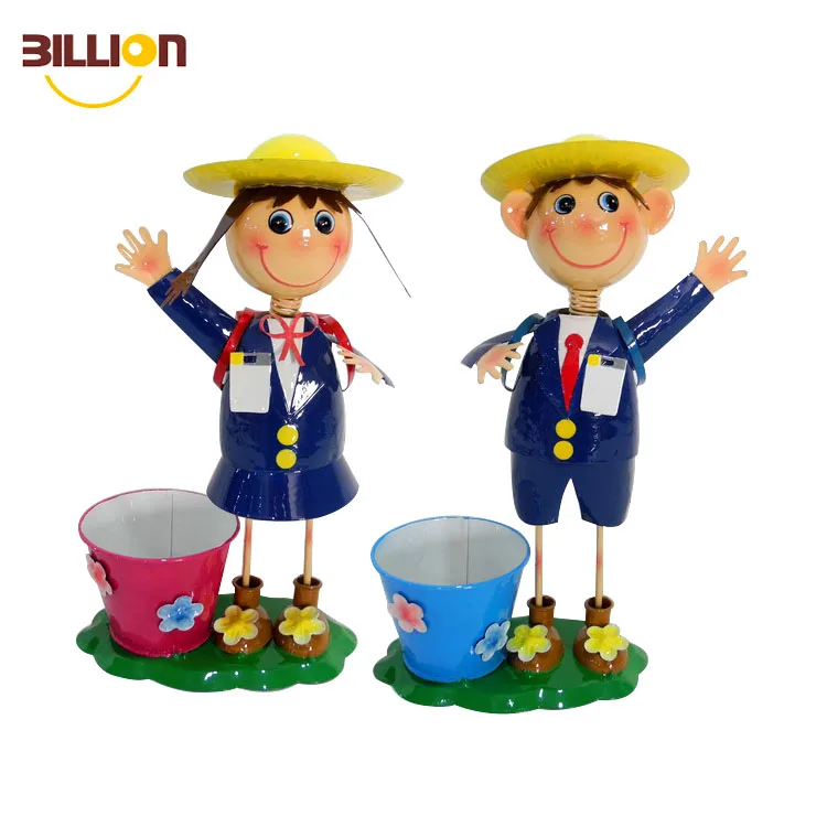 Iron Metal Garden Wholesale Planter Iron Boy Girl Figures Garden Flower Pot