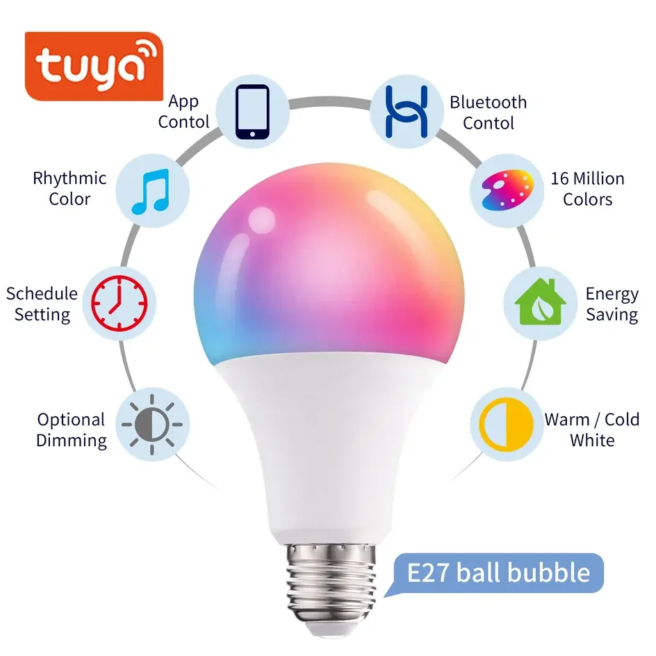 9 Вт 15 умный дом Bluetooth Wi-Fi TUYA Alexa Голосовое управление Умный домашний RGB CCT светодиодный Свет E27