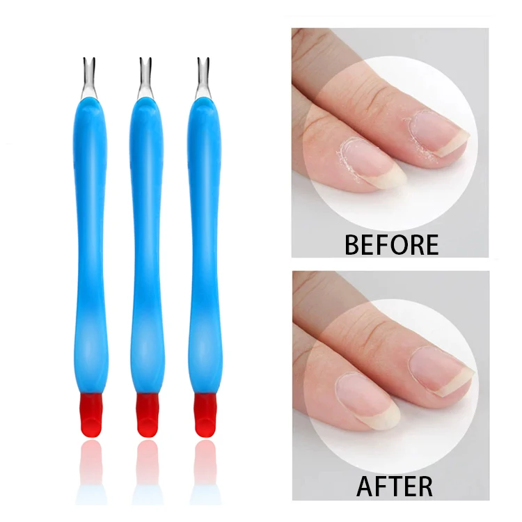 Manufacturer Plastic Stainless Steel Manicure Fork Nail Clean Cuticle Remove Pusher For Nail