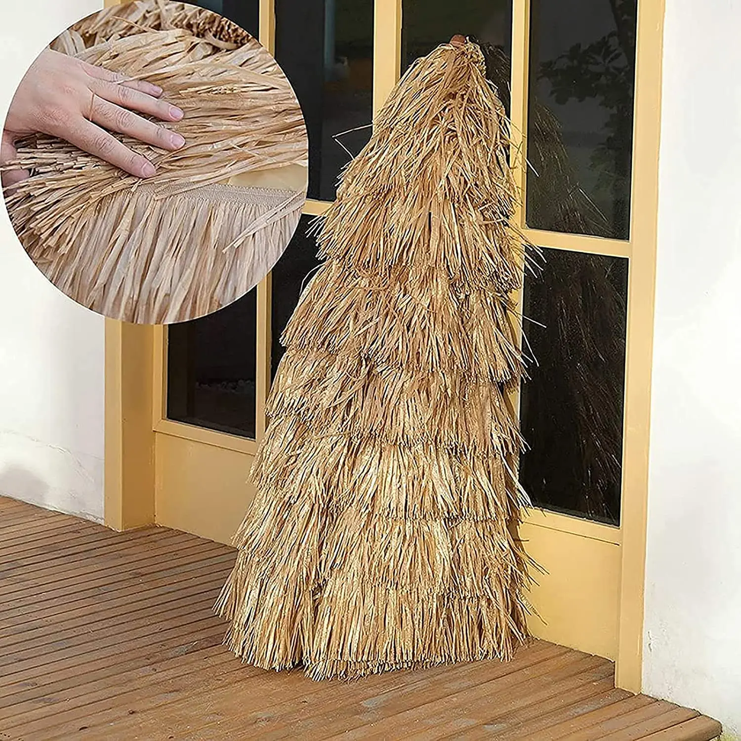 Hawaii Plastic PP Straw Outdoor Beach Umbrella With Tassel