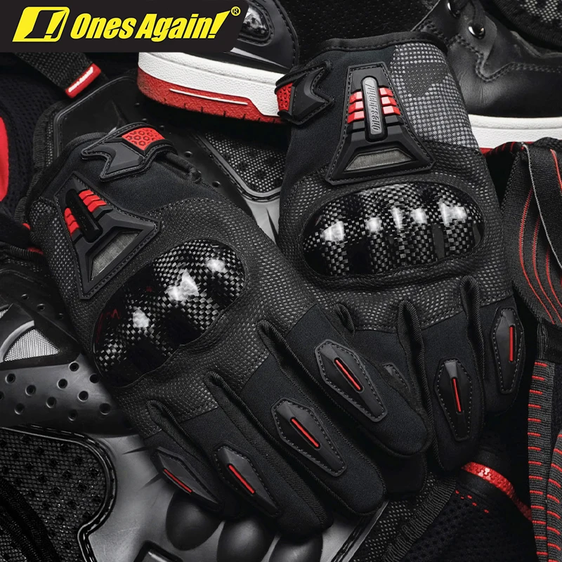 Winter riding motorcycle warm gloves full-finger touch screen carbon fiber protective shell gloves
