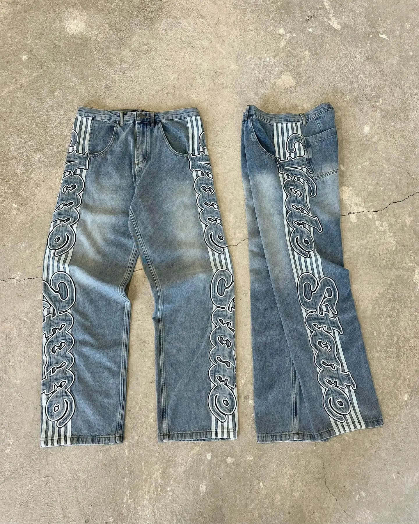 Salati Wholesale Boot Cut Wash Ripped Wide Leg Straight Distressed Flared Rhinestone Cargo Denim Jeans Pant Baggy Men Jeans