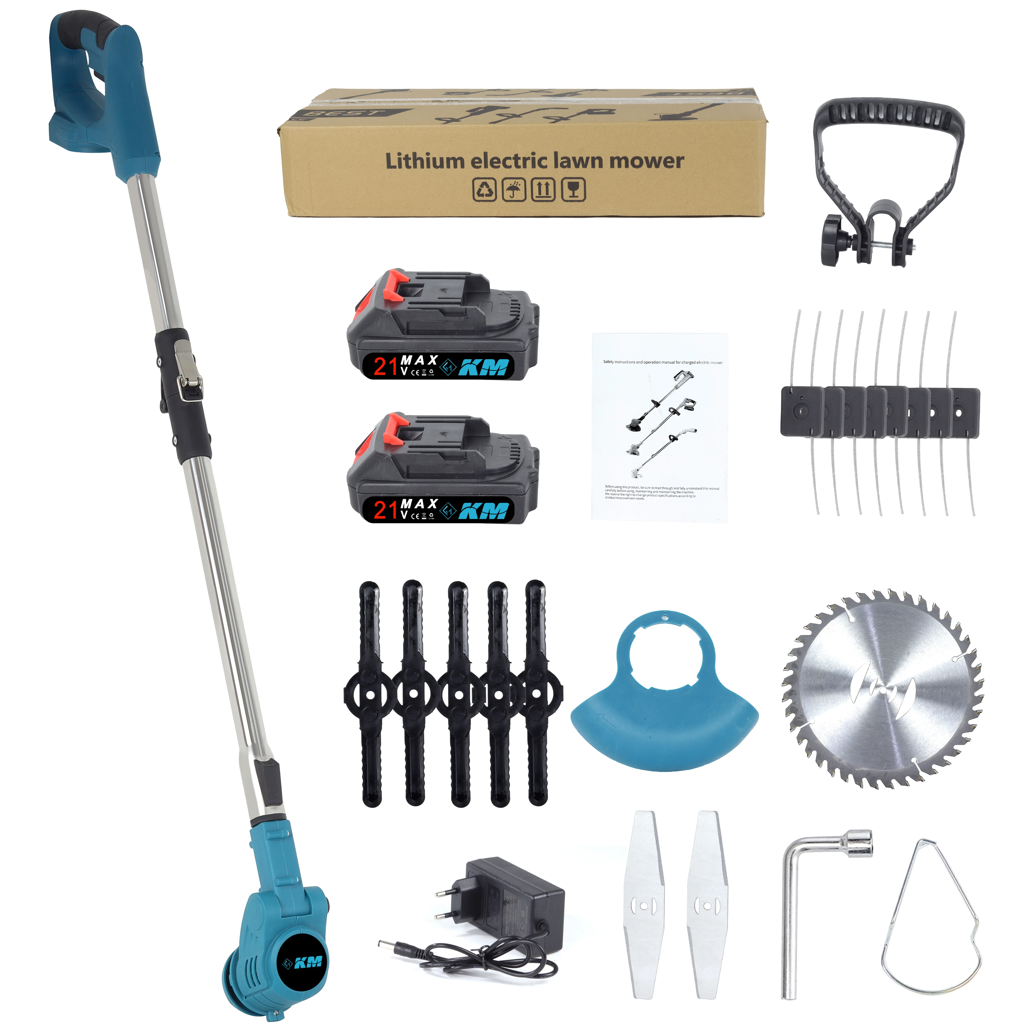 KM New High quality Hot Sell Electric Garden Rechargeable Lithium Cordless Household Lawn Mower Machines for Grass Cutting