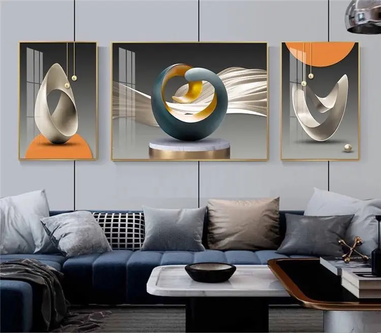 Eco-Friendly Material 3d crystal porcelain decorative painting  Hot Sale Wall Art 3 Panels decorative painting wall art