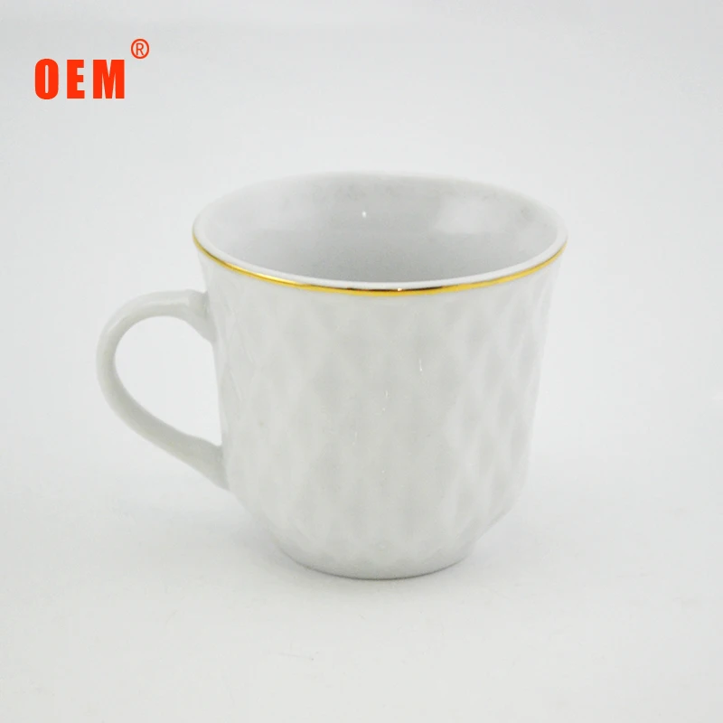 Hot selling custom travel embossed white ceramic coffee mug for Dubai