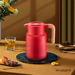 1 Piece Retail Double Wall Thermos 304 Stainless Steel Thermal Kettle Vacuum Tea Coffee Pot With Wooden Handle For Home