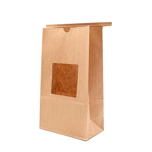 Tin tie sack kraft paper brown sugar bag with window for snaks shops