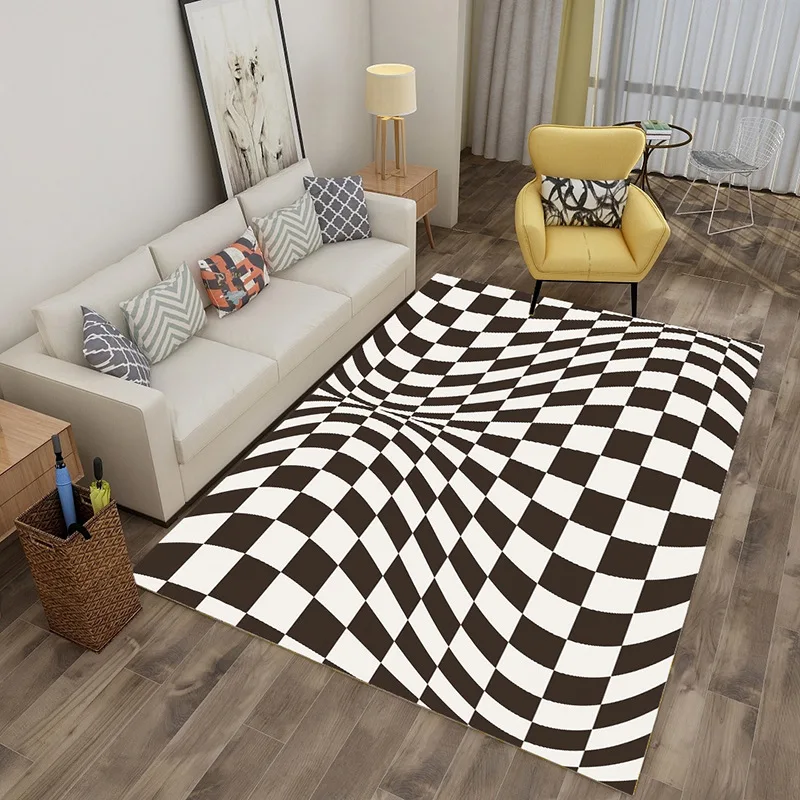 Square customize size illusion rug black and white geometric  kitchen carpet vortex trippy 3d for decoration living room door