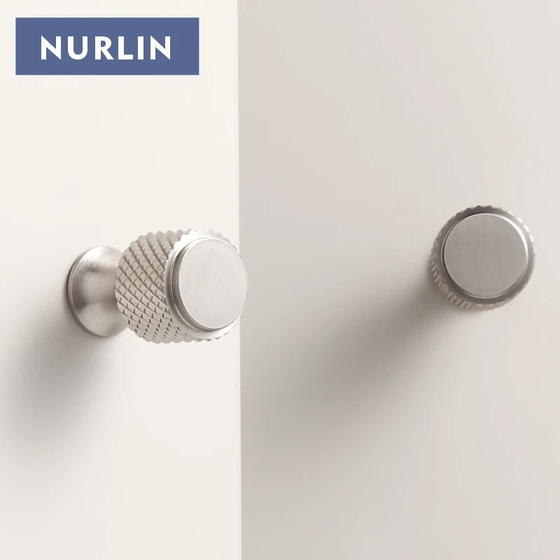 Nurlin New Solid Brass Diamond-cut Cross Knurl Pattern Nickel Drawing Brushed Nickel Matt Silver Cabinet Knobs Handles