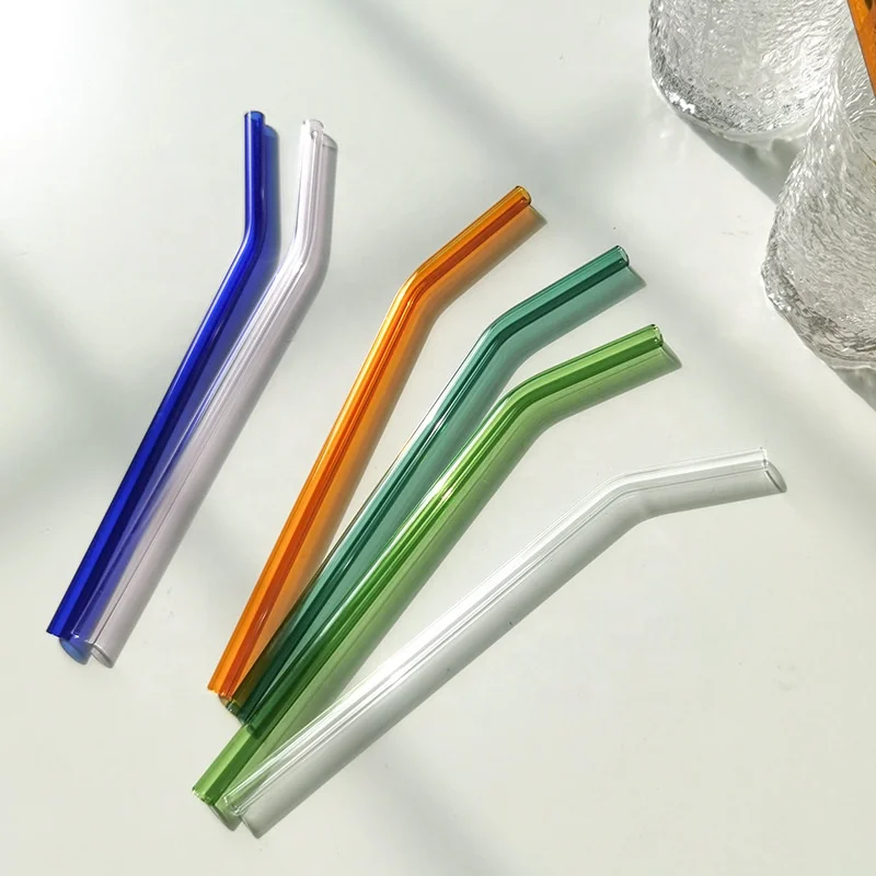 Eco friendly flower Straight Clear Glass reusable Custom logo transparent Drinking colored glass straws for Boba Milk Tea 12mm