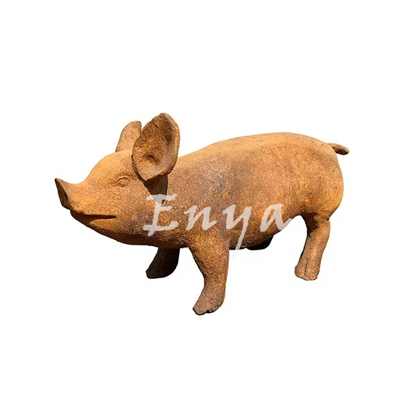 Rustic Outdoor Lawn Garten Ornaments Large Life Size Garden Decorative Cast Iron Lifesize Animal Pig Statues Sculpture