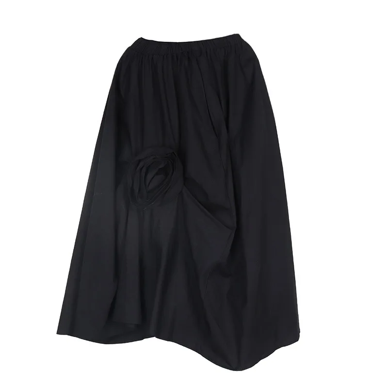 Front And Back Feature Cropping For Tying A Bow Asymmetric Half Skirt Three-dimensional Bud Flower Decorative Irregular Skirt