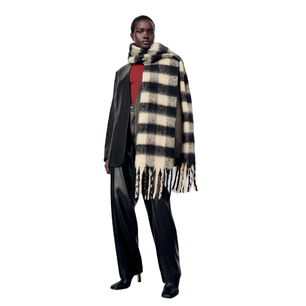 2024 Winter New Chessboard Soft Mohair Cashmere Shawl  Warm Scarves For Women Thick  Double Sided Fashion Blanket