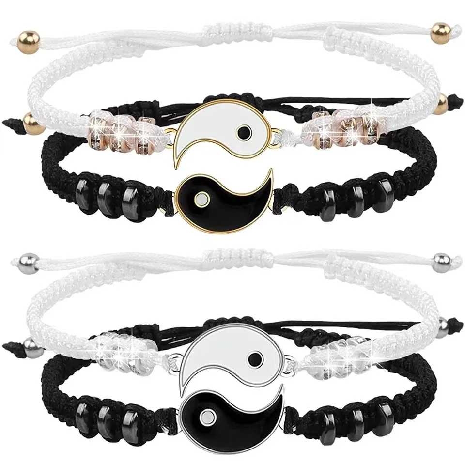 Tai Chi Yin Yang Paired Pendant Couple Necklace & Bracelet Friendship Necklace Charms Braided Jewelry Gift