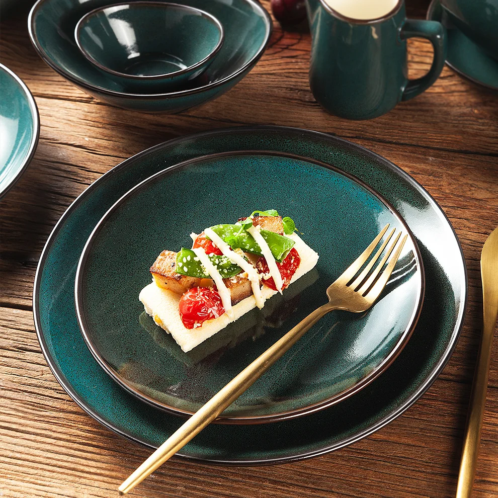 ins nordic style dark green vintage round oval acme dinnerware custom ceramic plate aesthetic