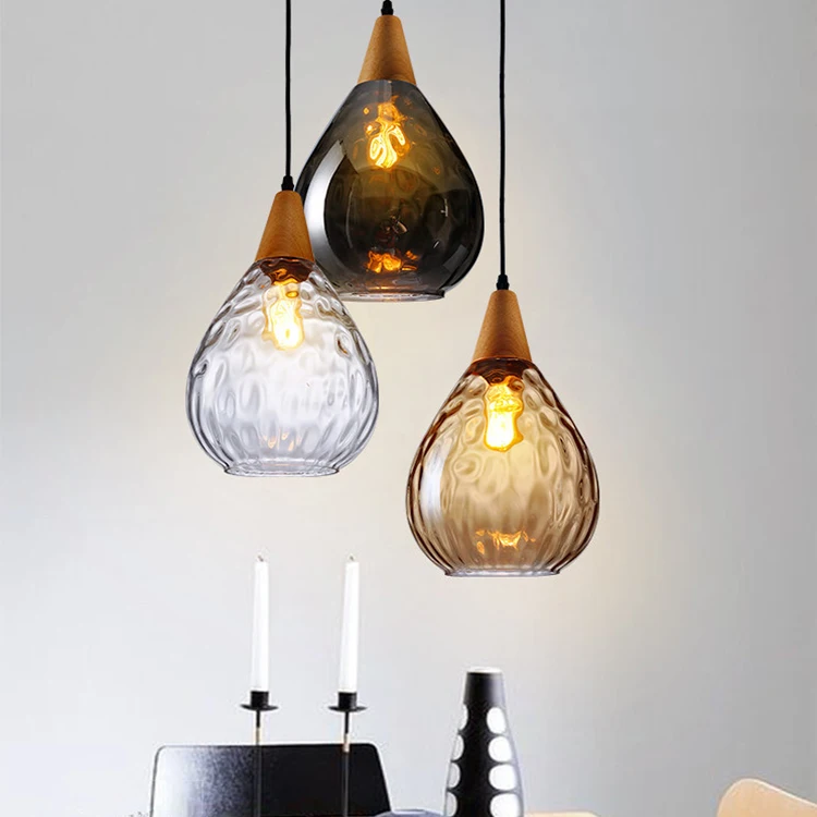 Nordic glass pendant lights colorful glass lamp shade pendant wooden lamp for bars