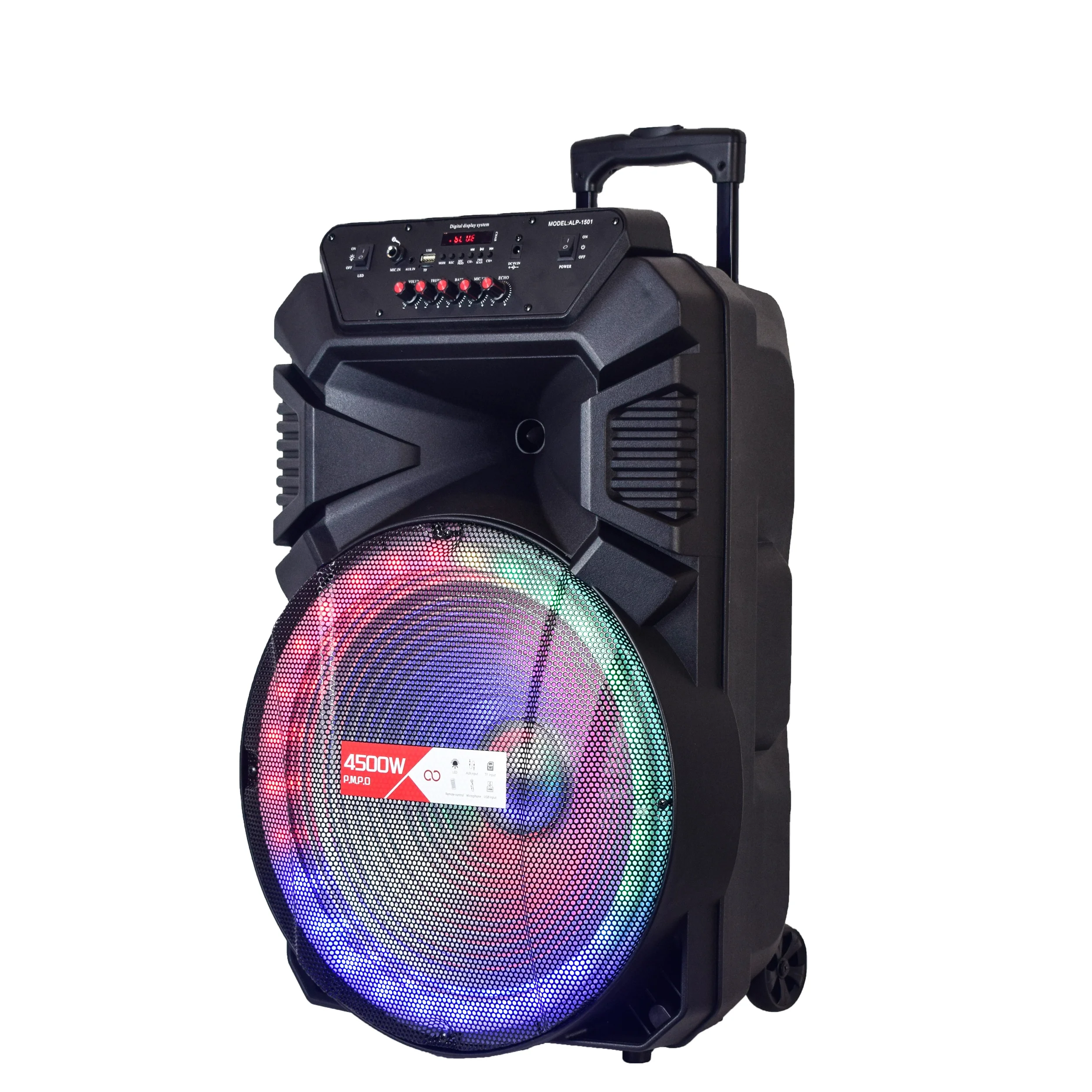 15' big stock BT speakers caixa de som amplificada RGB  light outdoor dj sound system trolley speaker with mic