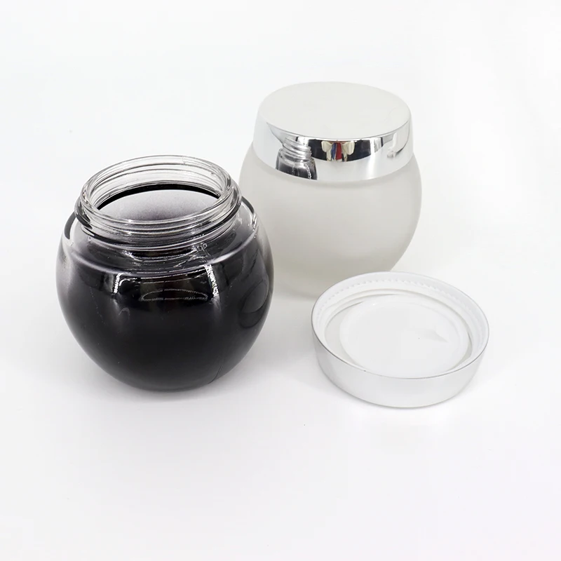 Empty 100g 150g Black White Gloss Cosmetic Packaging Pot Round Container Facial Cream Glass Jar With Lid