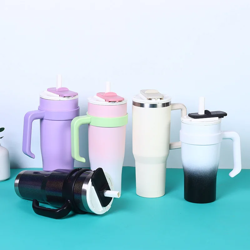 2024 new style 40oz large capacity rotary telescopic straw cup 304 stainless steel double wall insulated thermos tumbler