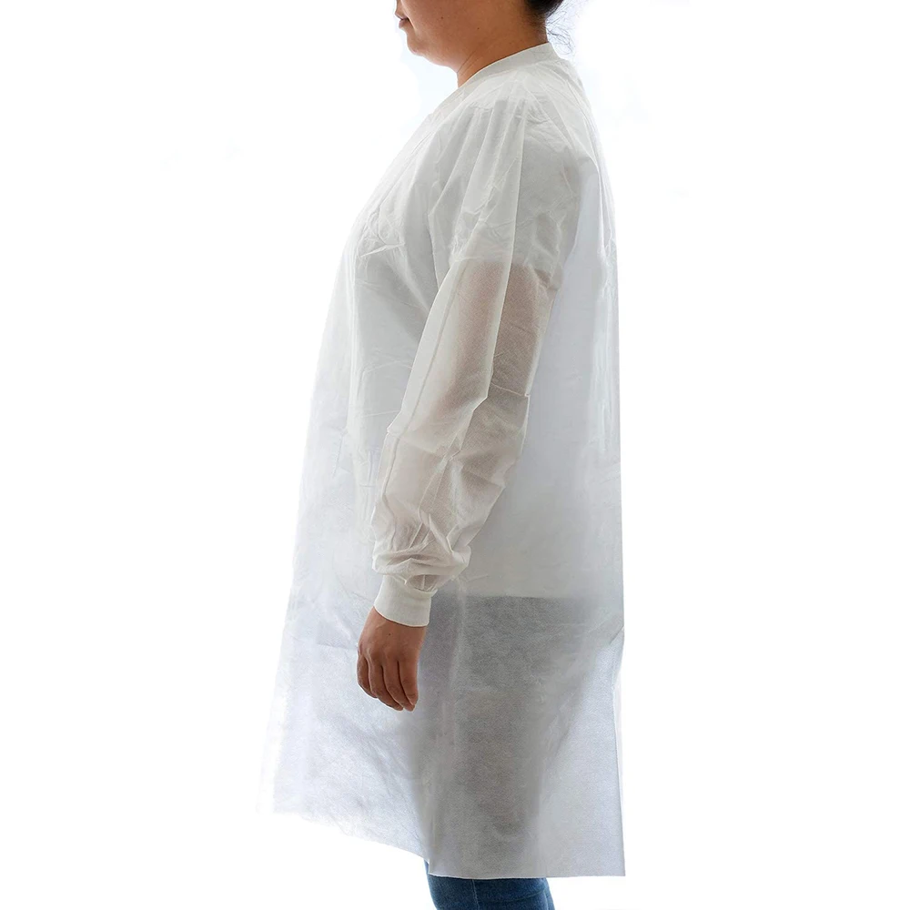Одноразовое лабораторное пальто SMS без карманов, Белый, средний размер, 10 упаковок