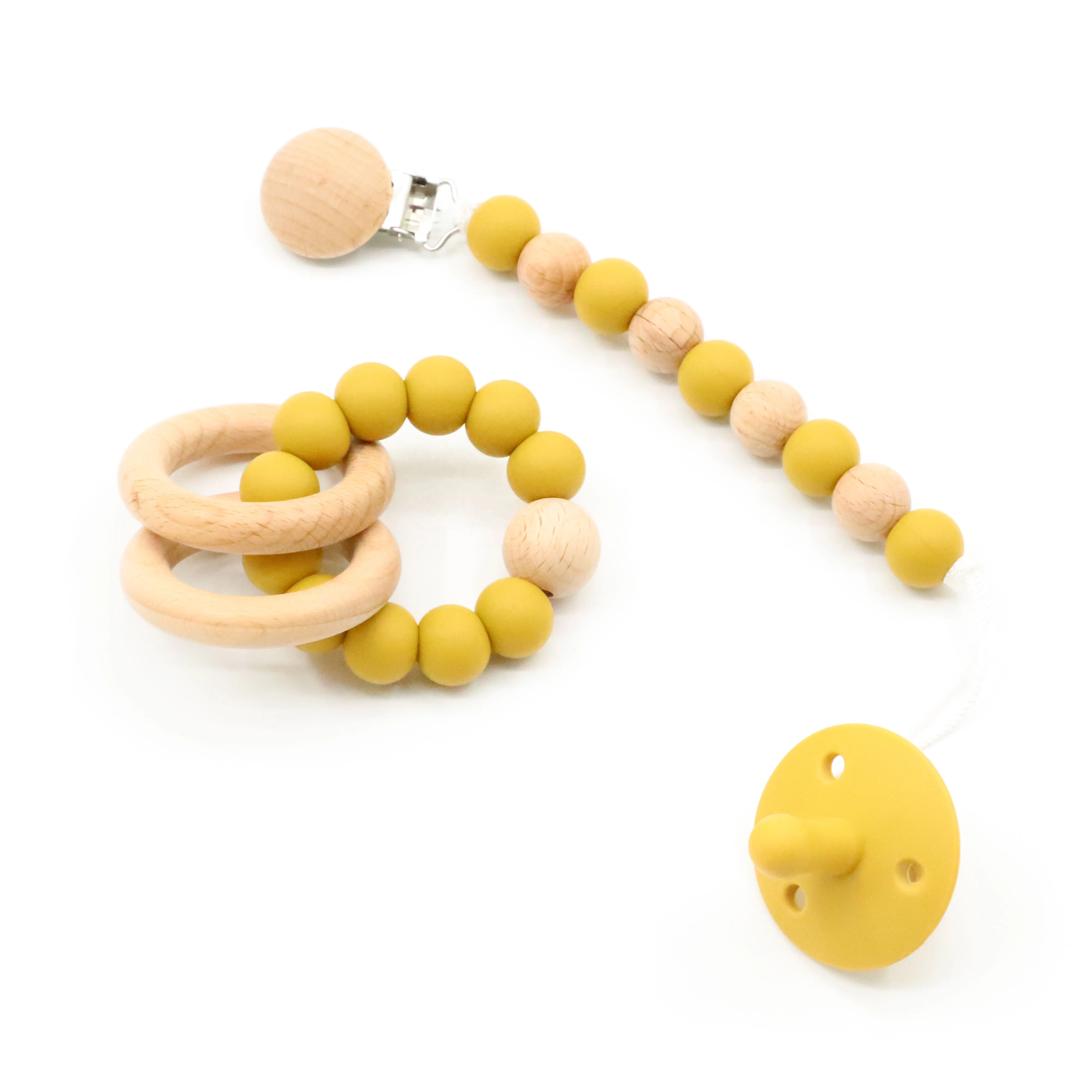 BPA  Free  Non-Toxic Silicone  Wooden Baby Pacifier Clip Chain