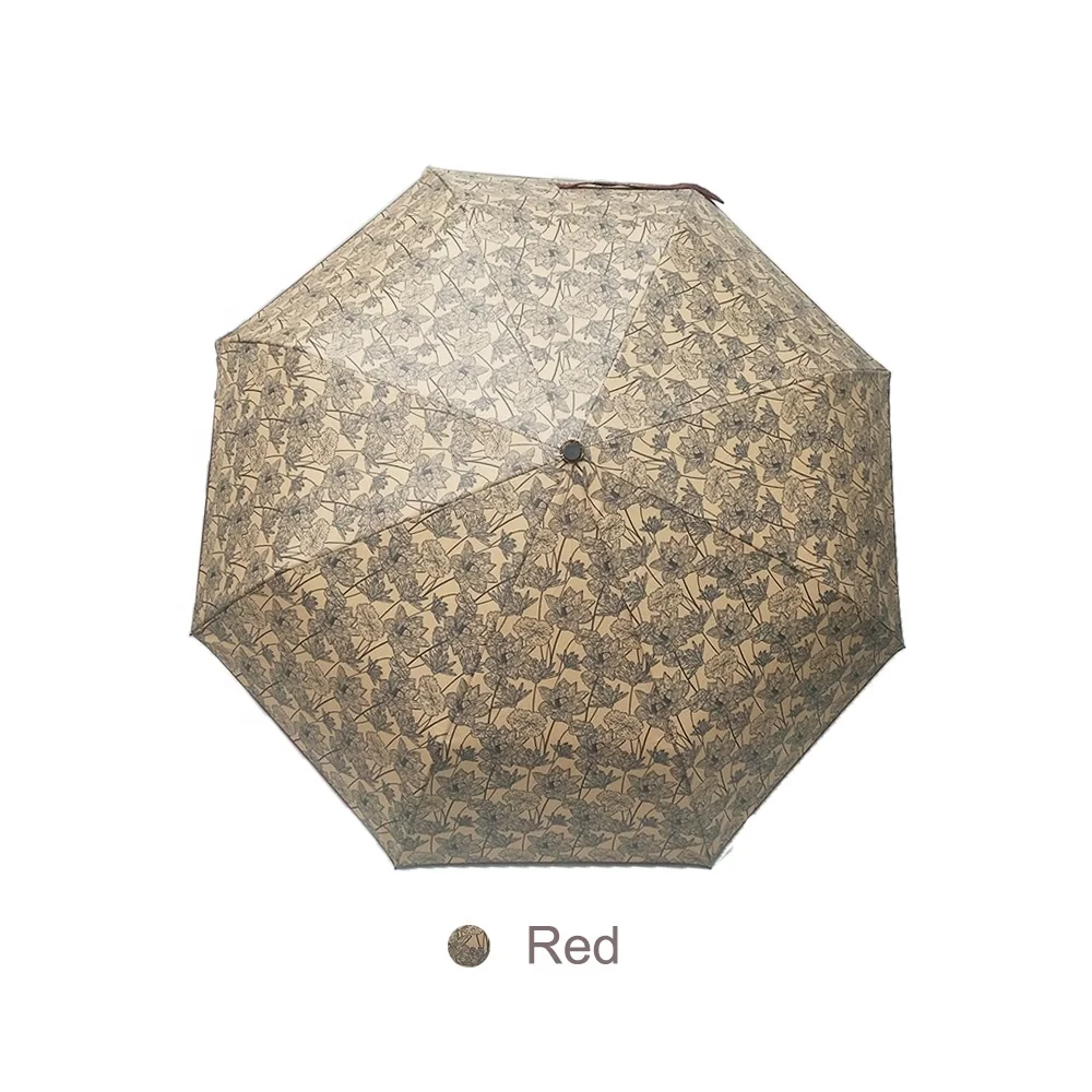 Lotus Flower Pattern Fabric Fully Automatic Three Folding Umbrella With Customized