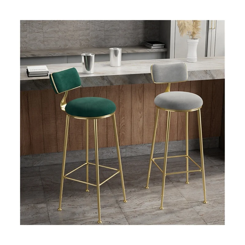 Hot Sale Nordic Design Bar Furniture Metal Steel Frame with Push-in Design Bar Chair Velvet High Chair