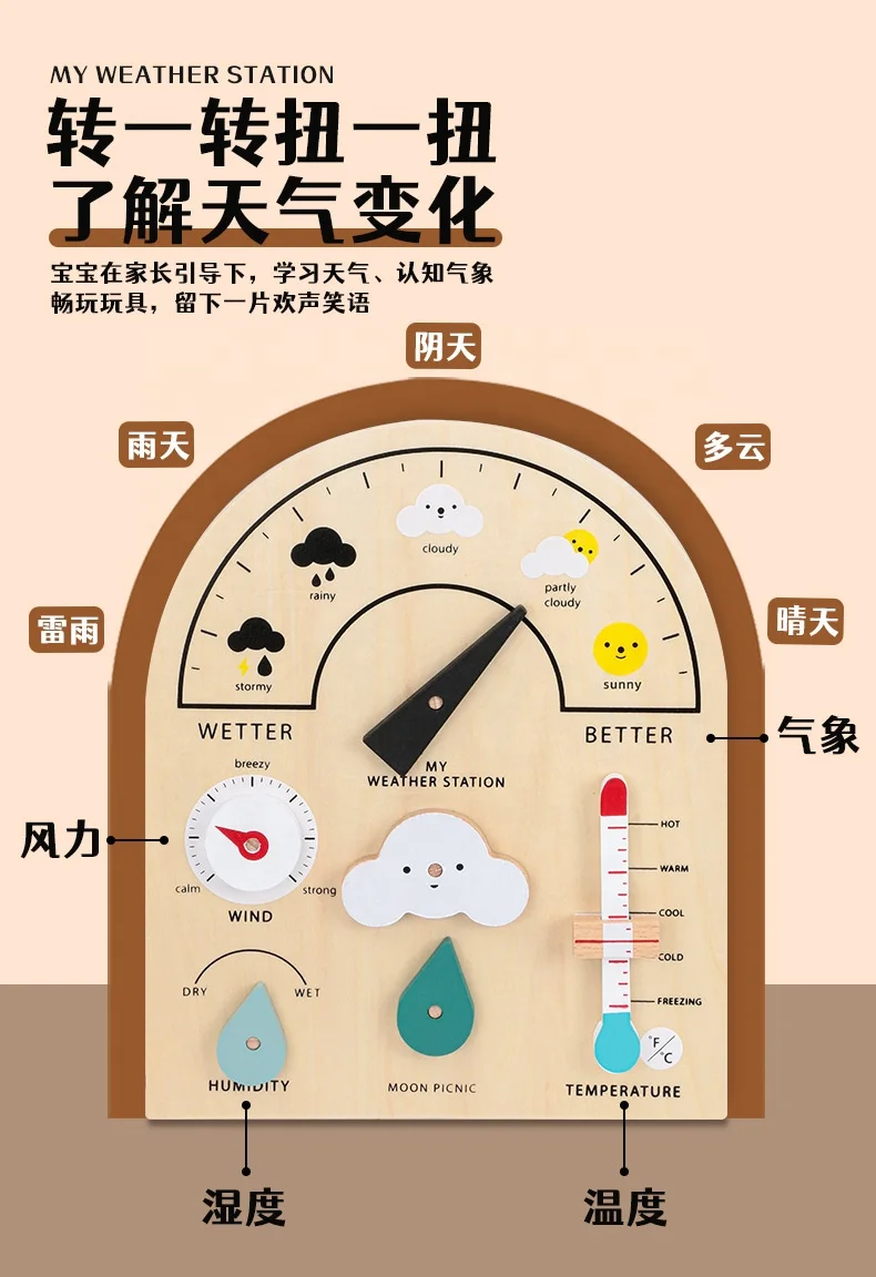 C02263 2024 New Ideas Weather Watch Toys Educational Wooden Weatherboard for Kids Perfect Climate Teaching Toy Station for Kids