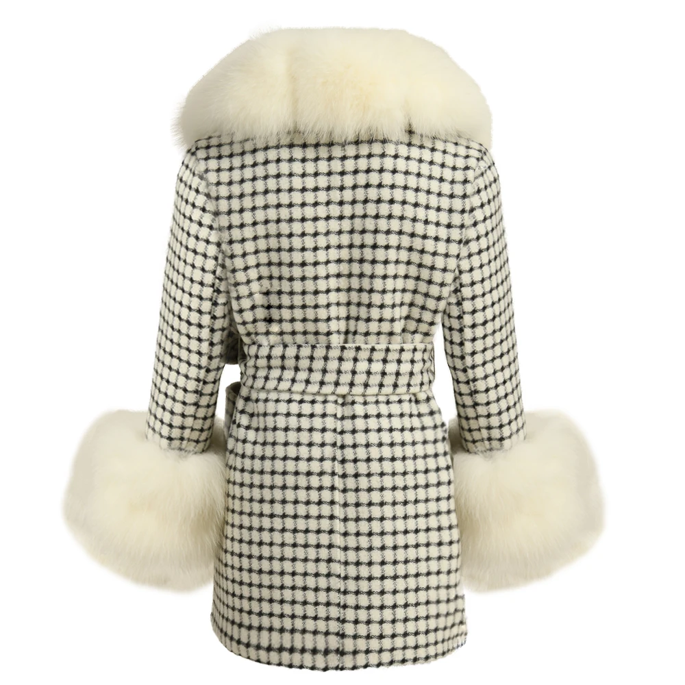 Winter Wholesale Toddler Children Wool Coat With Real Fox Fur Collar And Cuffs Custom High Quality Cashmere Coat Kids
