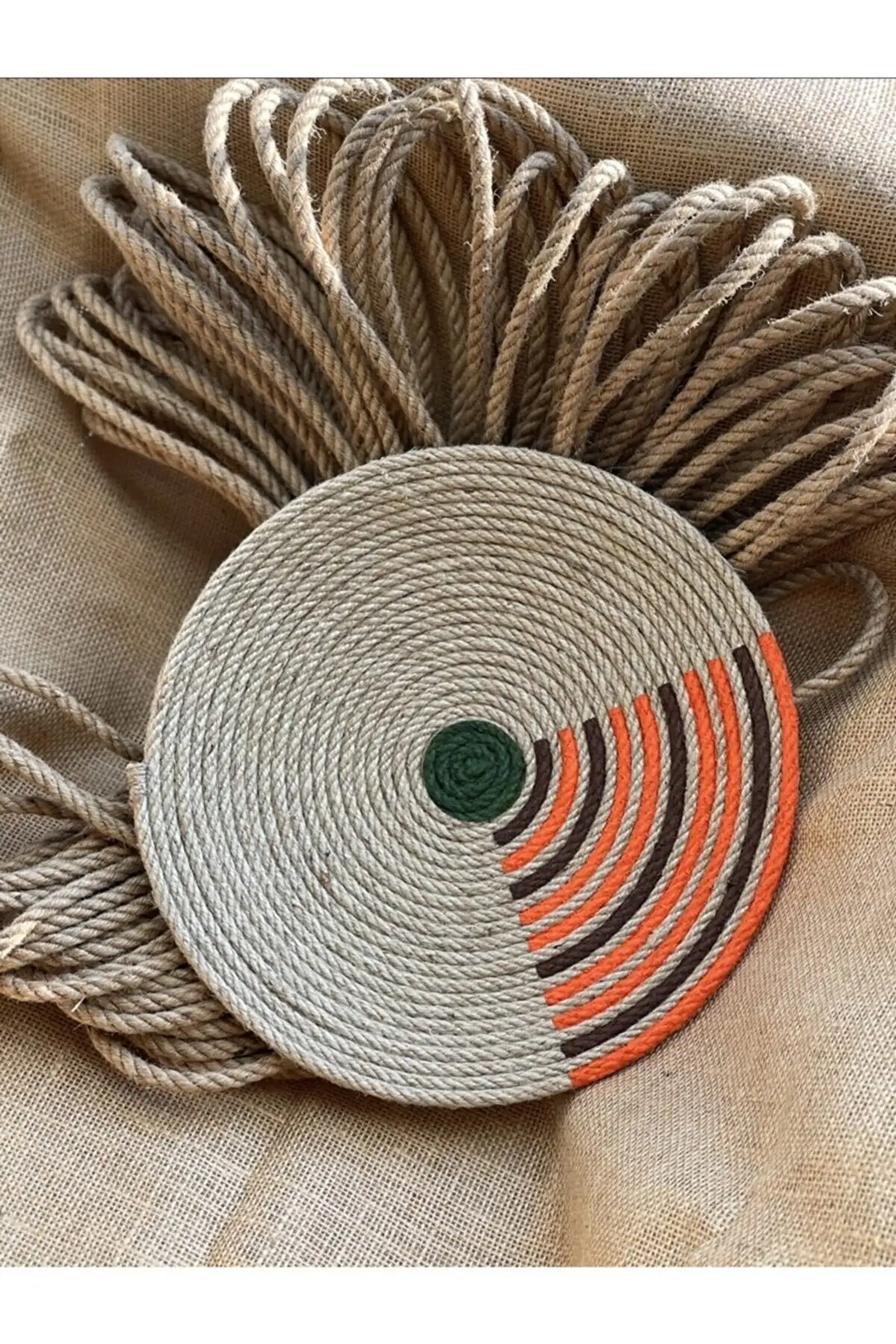 Boho Handwoven Jute Wall Baskets Hanging Decorative Tray Home Pendant Decor Basket Placemat Colorful  Wall Art Set of 6