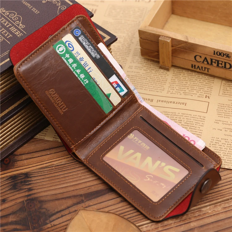wholesale oem money luxury handmade wax brown leather wallet mens