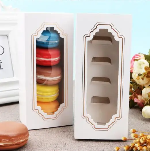 White Macaron Packaging Boxes with Clear Display Window Bakery Box or Container for Muffins Macaron Donut Mini Cupcakes Cookies