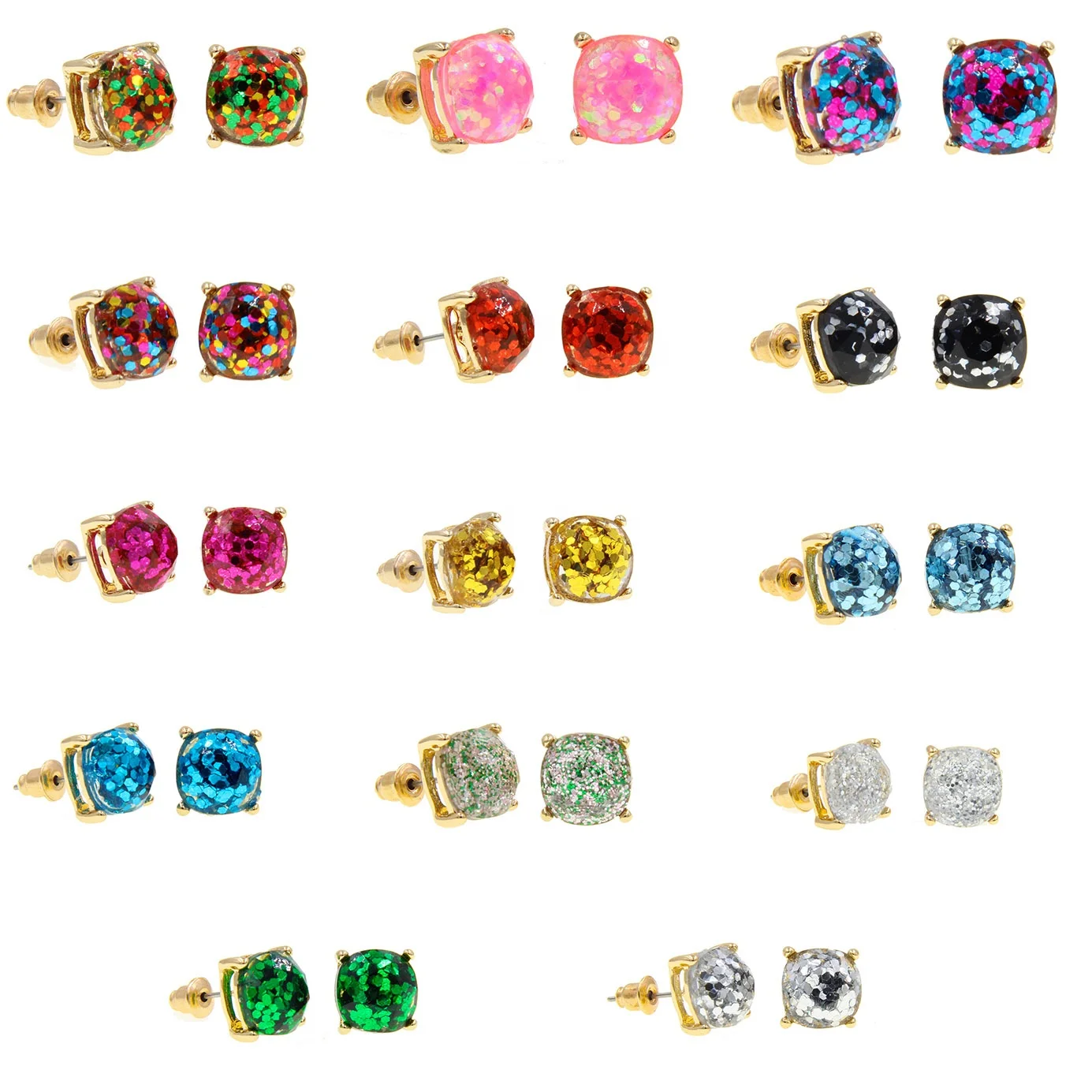Drop shipping Rainbow Square Glitter Stud Earrings Fashion Resin Earings Gold Color Brand inspired Jewelry for Women  Party Gift