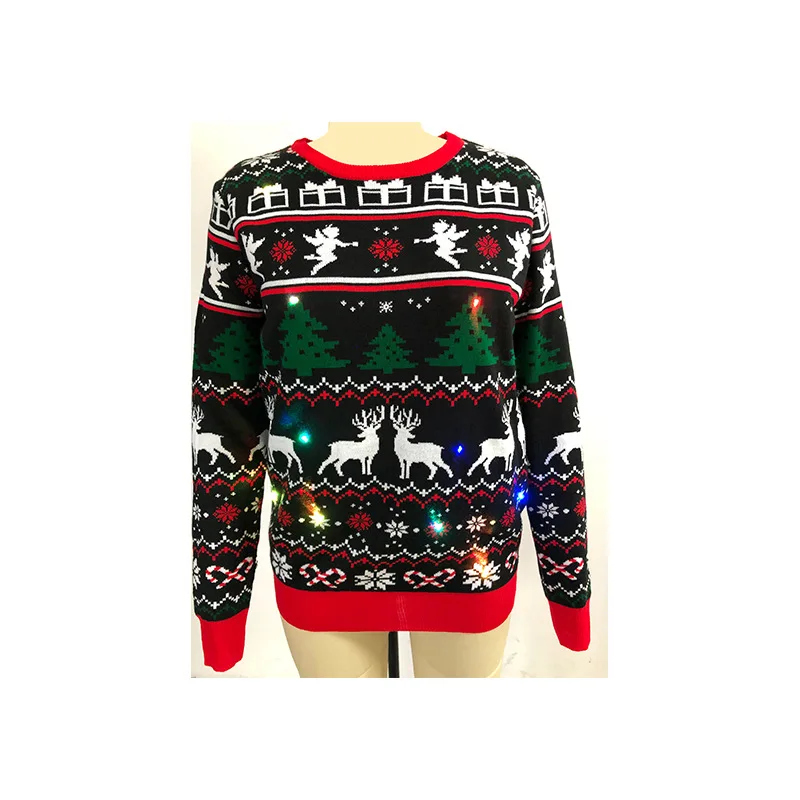 
2021 Knitted Christmas Antelope Tree Jacquard Sweater with LED Lights 