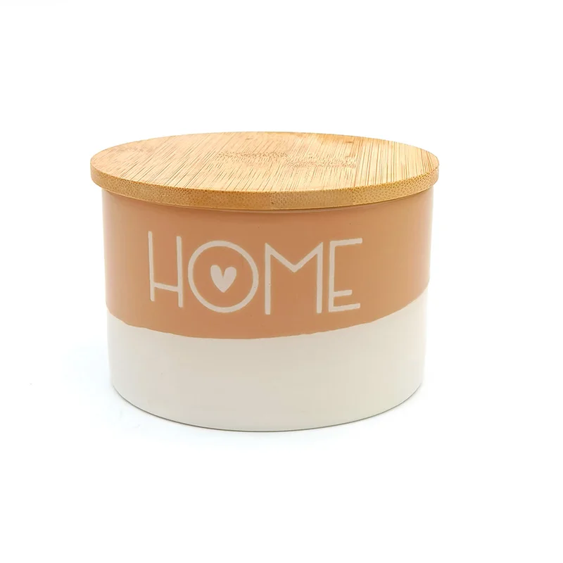 OEM Homeware kitchen set ceramic custom logo gift stackable tea sugar coffee ceramic storage canister with wooden lid