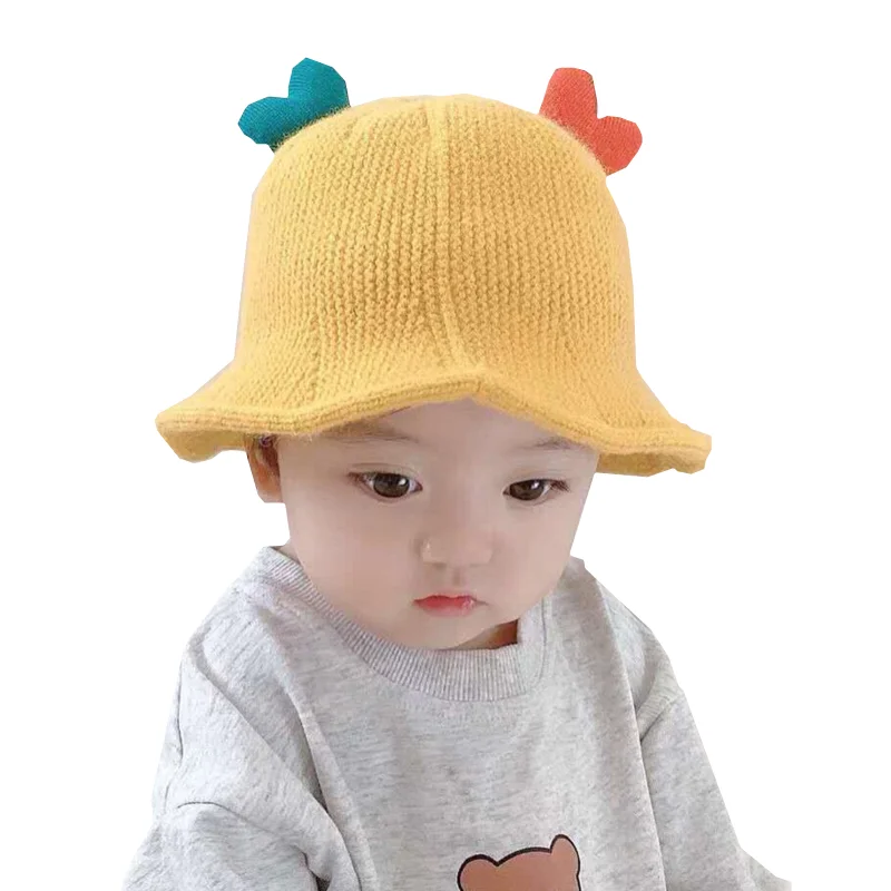 KYO Baby Autumn And Winter Hat Love Knitted Fisherman Hat Boys And Girls Candy Color Woolen Cute Children Hat