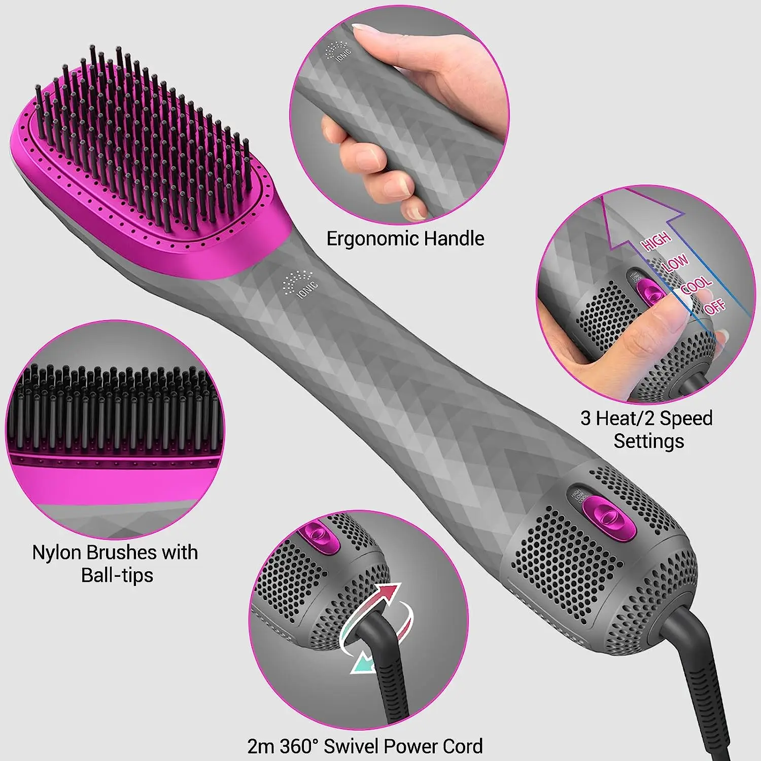 High quality 1100W blow hair dryer brush one step and Volumizer comb hot air brush Styler with Negative Ion