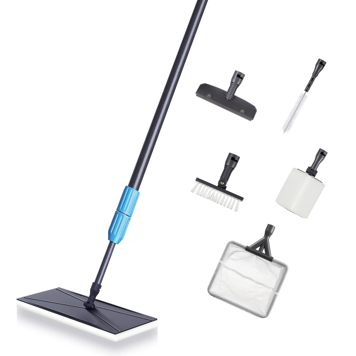 Carbon Fiber 6 in 1 Aquarium Cleaning Tools Kit Algae Scraper With Telescopic Handle For Saltwater And Freshwater