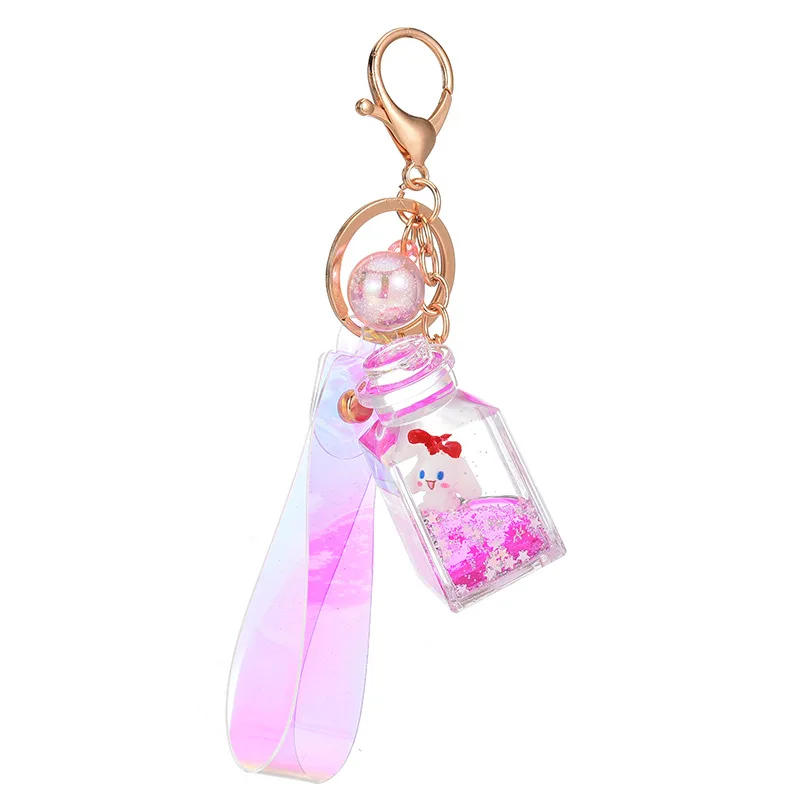 boba  promotional cute car kawa Colorful leather ropeoil filled perfume bottle acrylic quicksand keychain key chains keychains