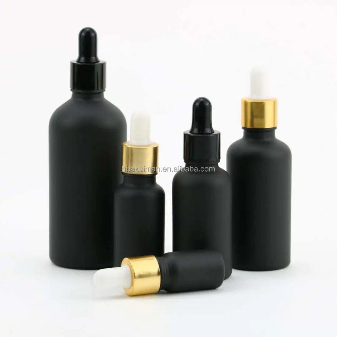 5/10/15/20/30/50/100ml Black Frosted Glass High Quality Supply Frosted Dropper Bottle Black matte oil dropper bottles