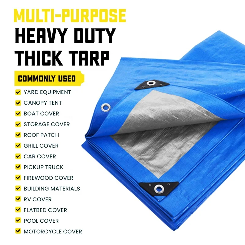 Custom size logo printed tarpaulin canvas 80 gsm- 220 gsm white blue Tarp for roofing temporary cover