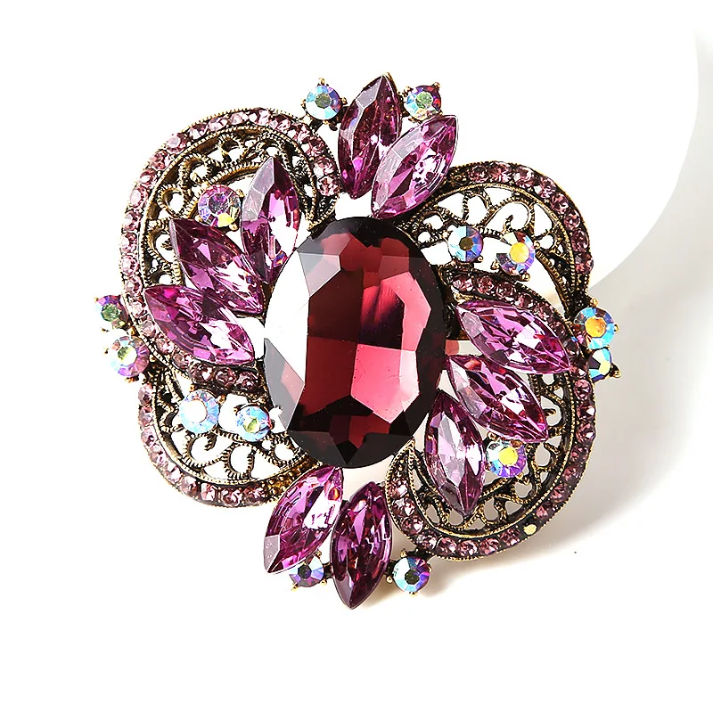 LUOXIN Hot Sale Wedding Jewelry Crystal Rhinestone Statement Brooch Pin Flower Dress Accessory Brooches