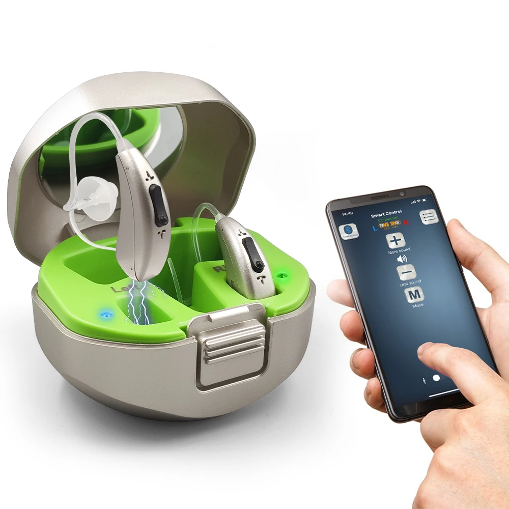 Лучшая цена, портативный цифровой слуховой аппарат с bluetooth и зарядкой через приложение, перезаряжаемый слуховой усилитель